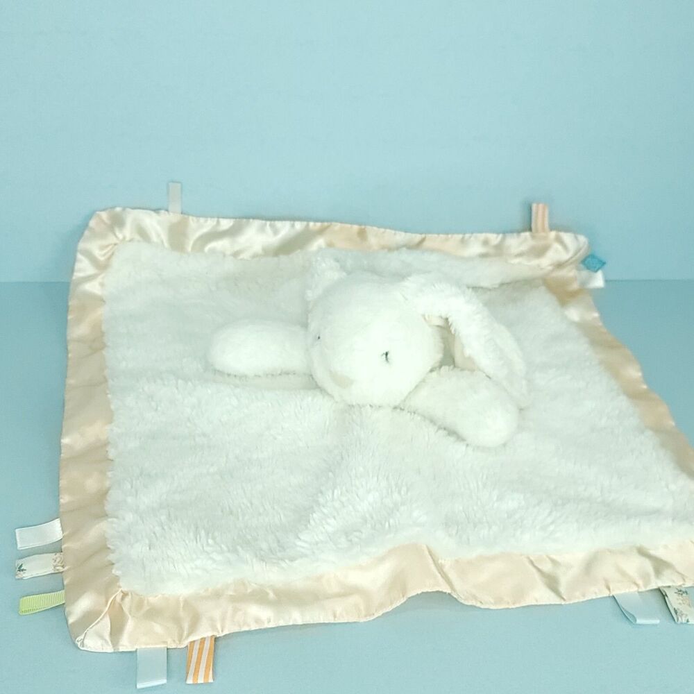 Manhattan Toy Lovey Easter Bunny Tags Rabbit Flower Satin Security Blanket 17"